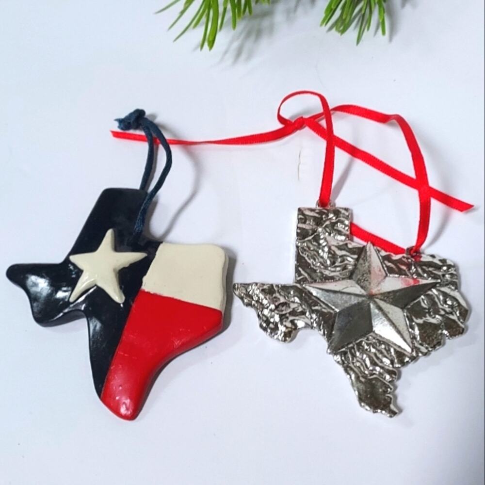 2 Texas Ornaments Christmas tree year round heavy metal & resin